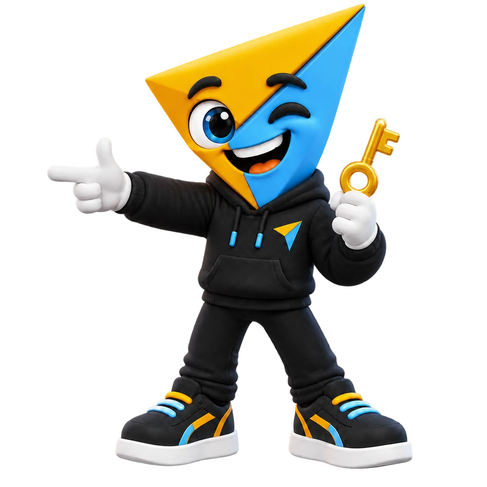 The Clickative mascot pointing at the last open slot and holding a golden key